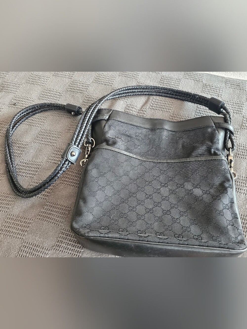 Gucci Black GG Monogram Crossbody with Braided Strap